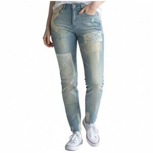 Blank NYC NEW Shibby Acid Bleached Washed Patched Lace Jeans Women 27 80's Retro